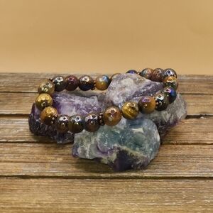 Tigers Eye and Copper Beaded Bracelet